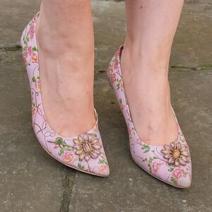 Irregular‎ Choice Floral Kitten Heels Womens 39.5 Shoes Pink Embellished Pumps